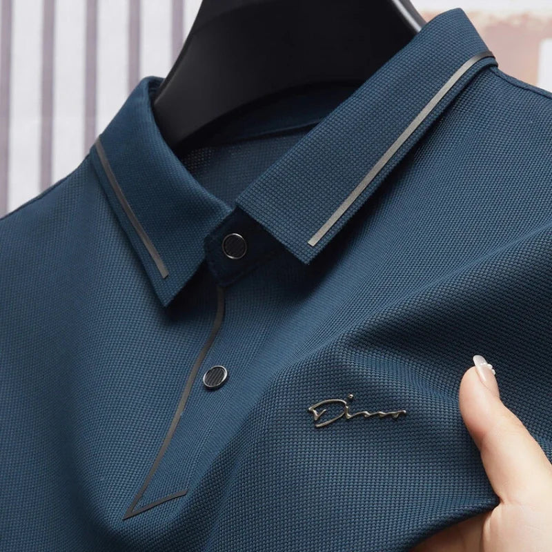 Men's New Seamless Premium Luxury Cool Fabric Business Casual Golf Slim Fit Blouse Collar Polo Shirt