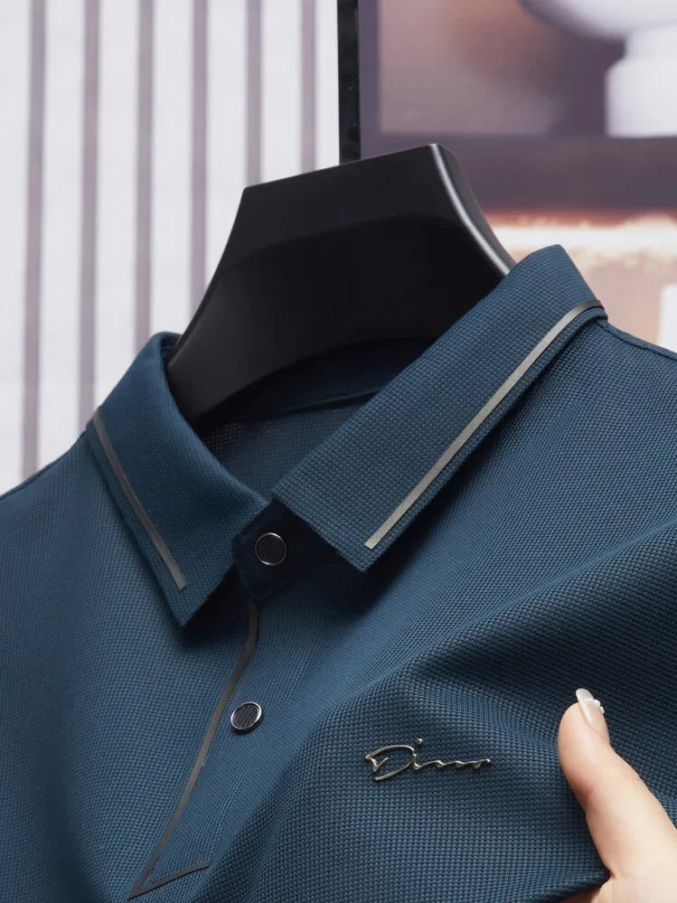 Men's New Seamless Premium Luxury Cool Fabric Business Casual Golf Slim Fit Blouse Collar Polo Shirt