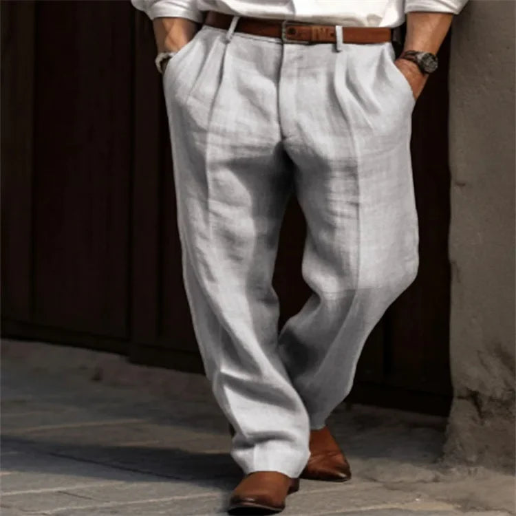 Men's Linen Long Pants in Straight-leg, Solid Color, Comfortable, Breathable for Casual Daily and Vacation in Spring and Summer