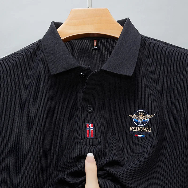 New Business Casual Wrinkle Resistant Half Sleeved Lapel Polo Shirt for Men