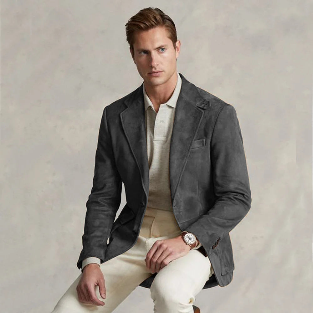 Men's Suit Jacket Suede Single Breasted Casual