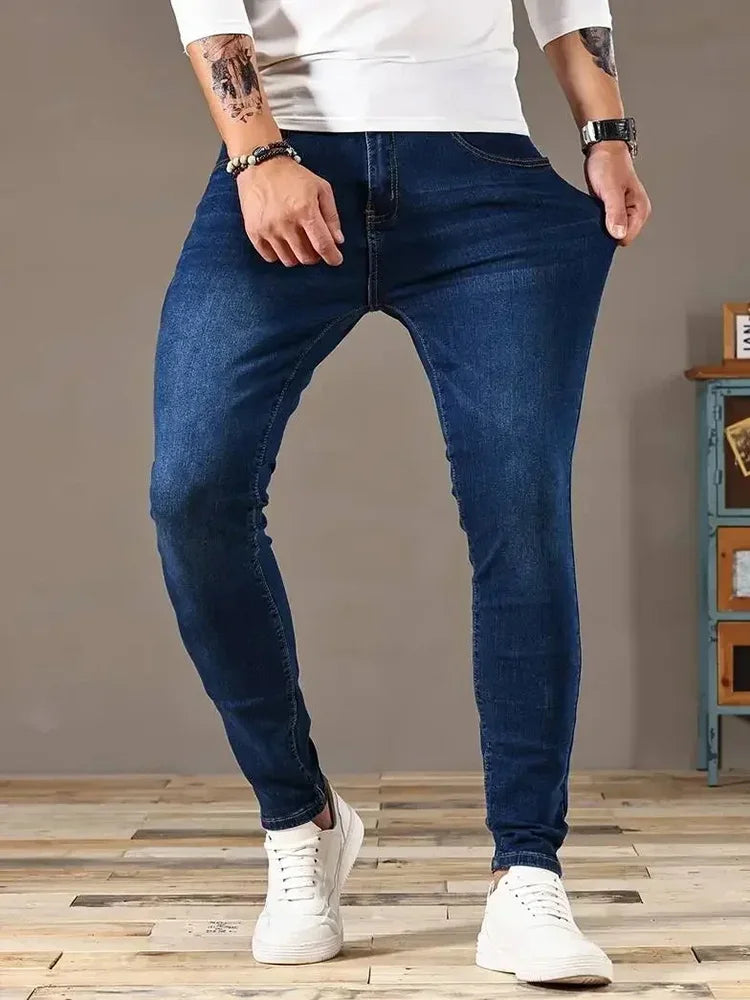 Men's Elastic Skinny Solid Color Stretch Slim Fit Denim Jeans