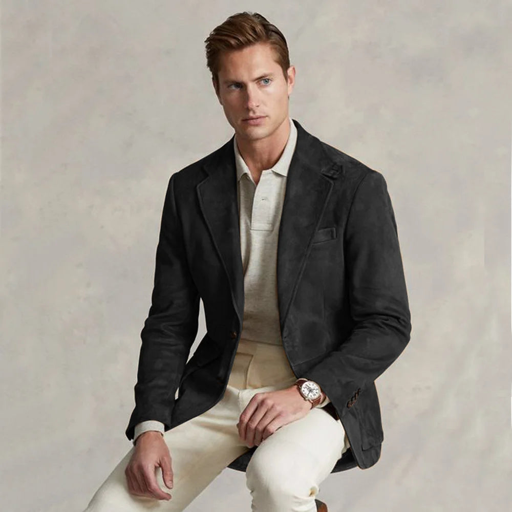 Men's Suit Jacket Suede Single Breasted Casual