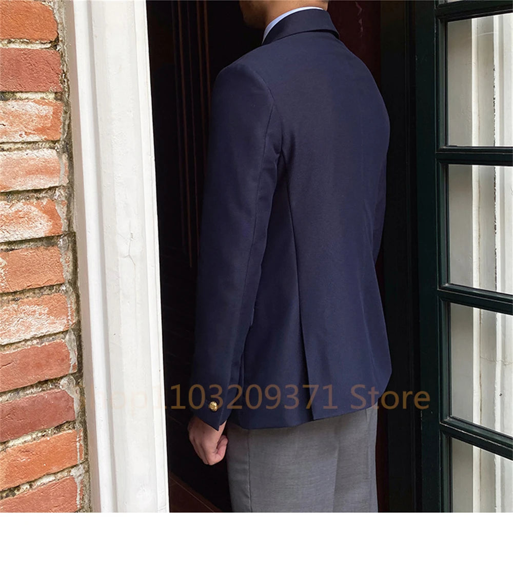 Men Double-breasted Slim Fit Blazer Jackets