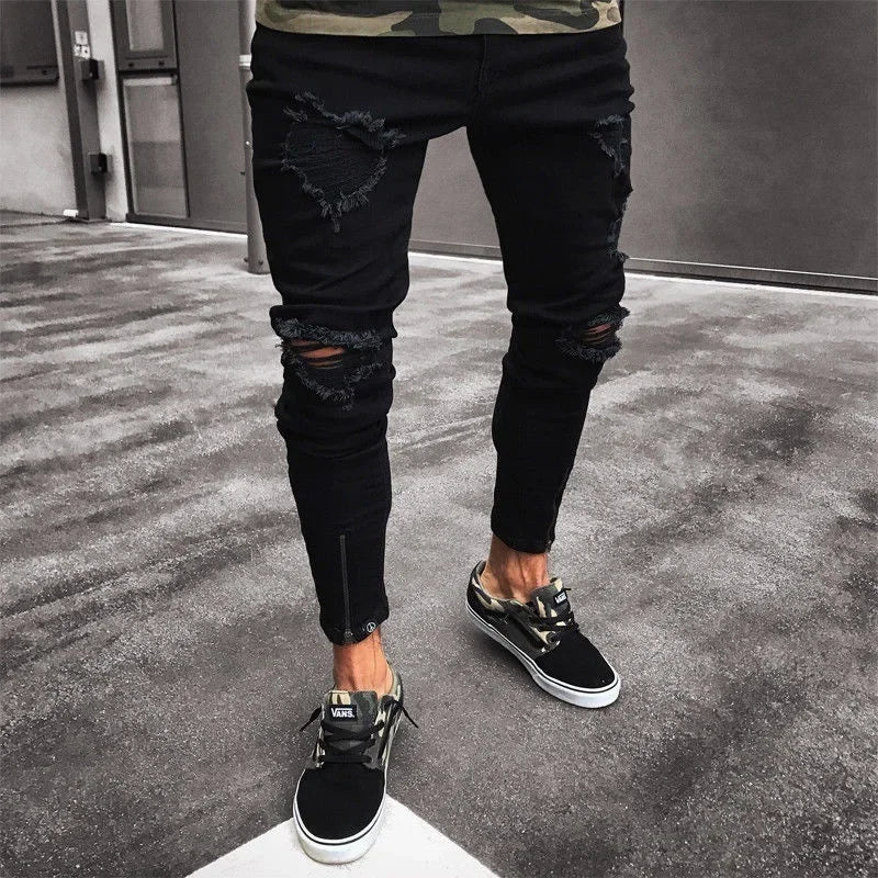 Men's Ripped Stretch Zipper Trend Trousers