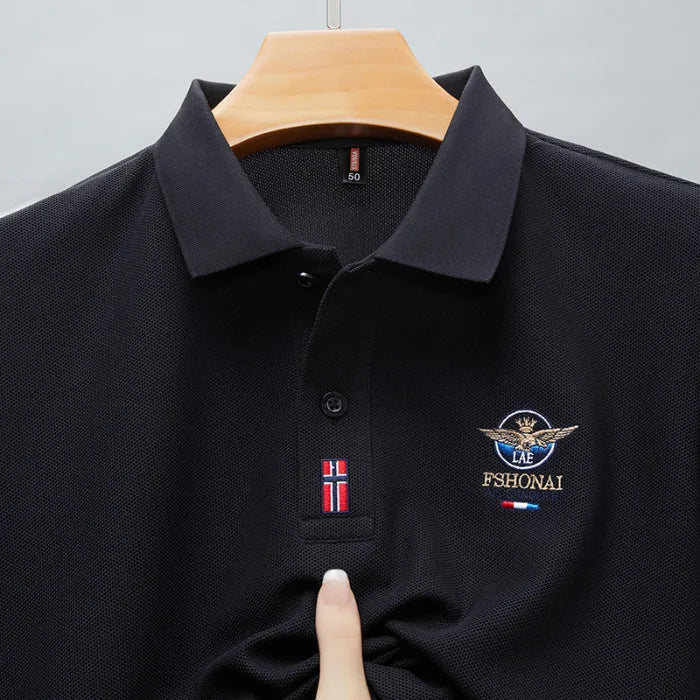 New Business Casual Wrinkle Resistant Half Sleeved Lapel Polo Shirt for Men