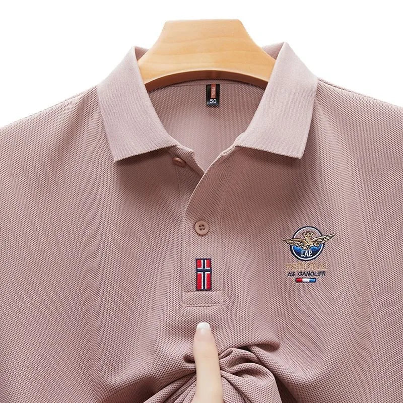 New Business Casual Wrinkle Resistant Half Sleeved Lapel Polo Shirt for Men