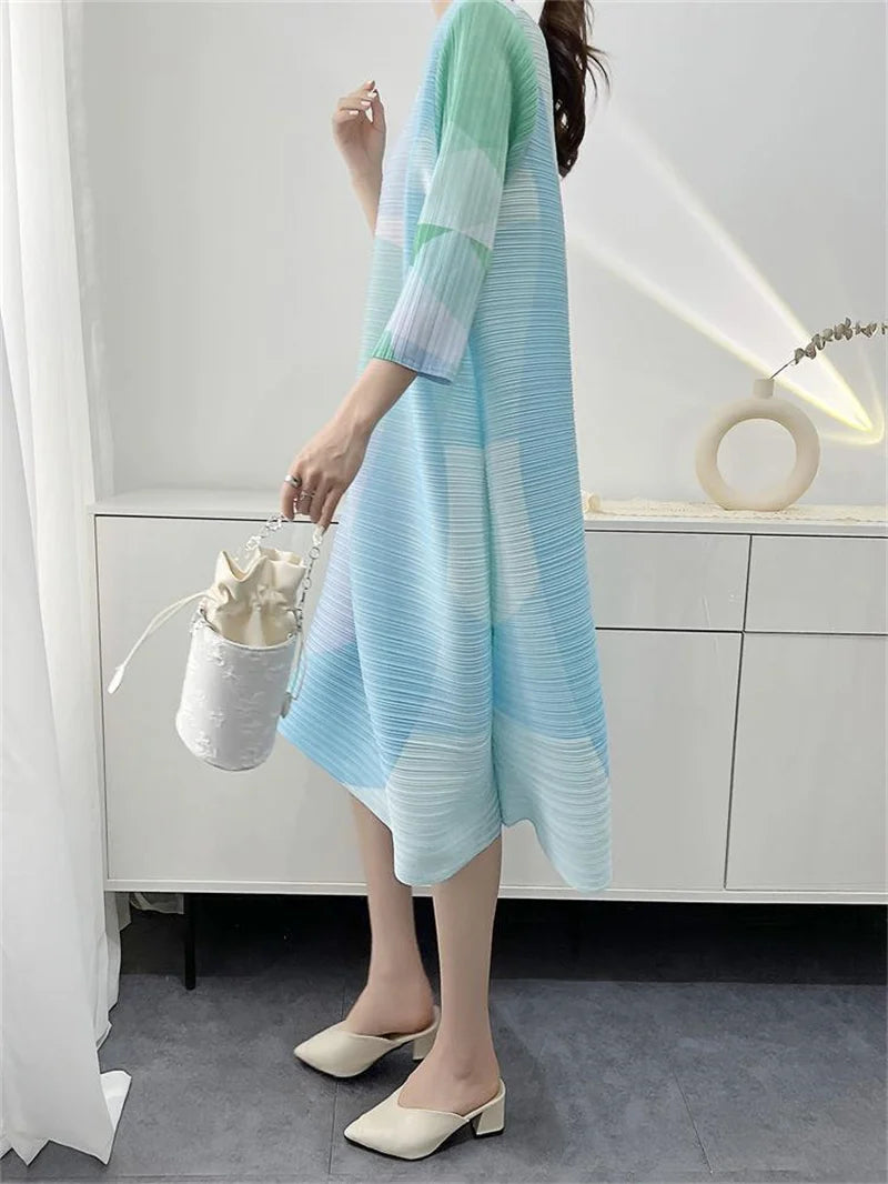 Women's Beautiful Printed Pleated Evening Dress