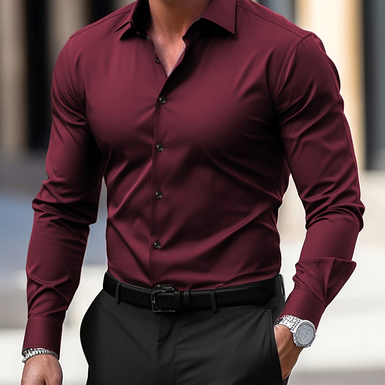 Elegant Solid Color Men's Dress Shirt