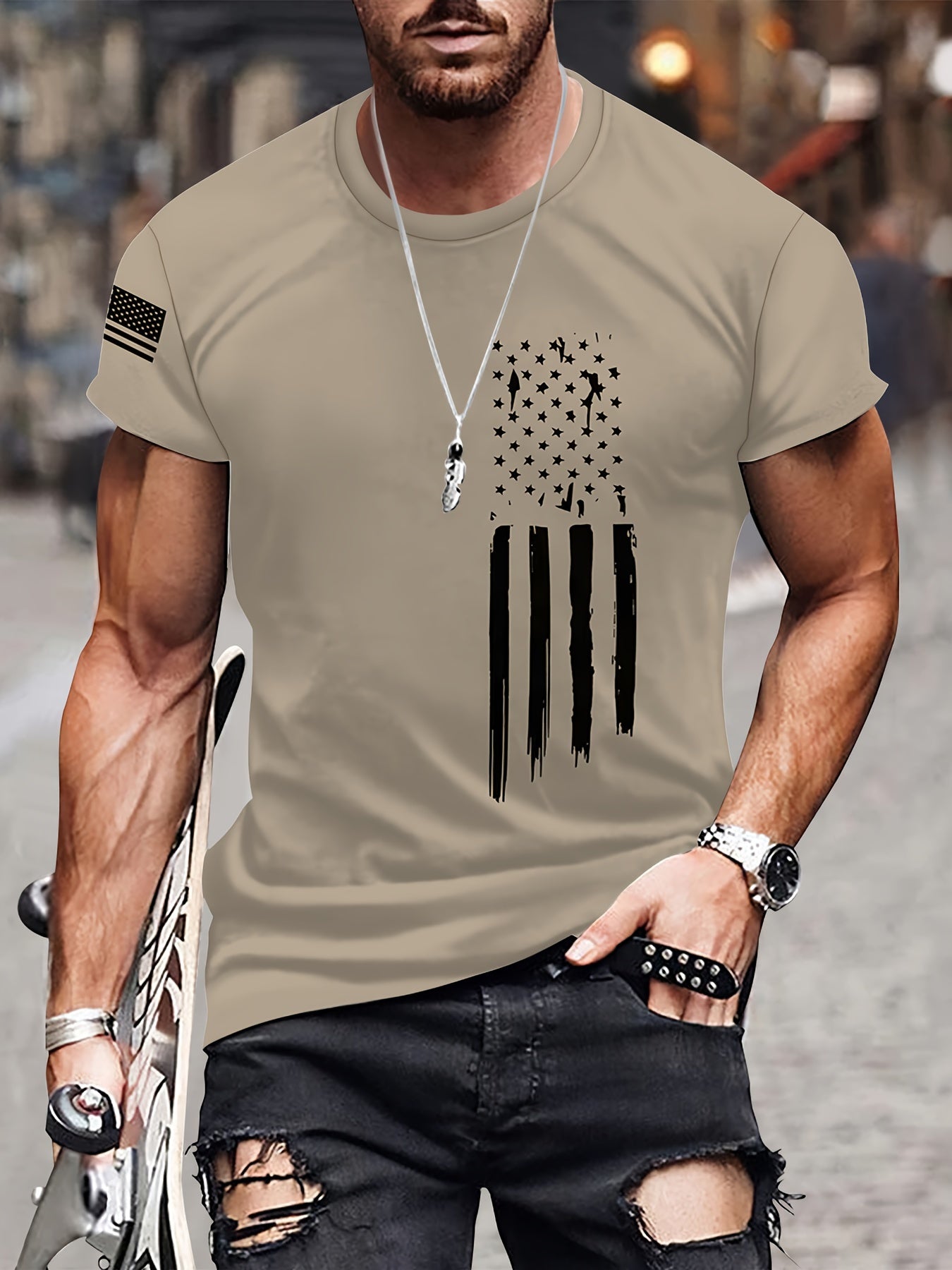 Men's T-Shirt with a Simple Striped 3D Digital Print
