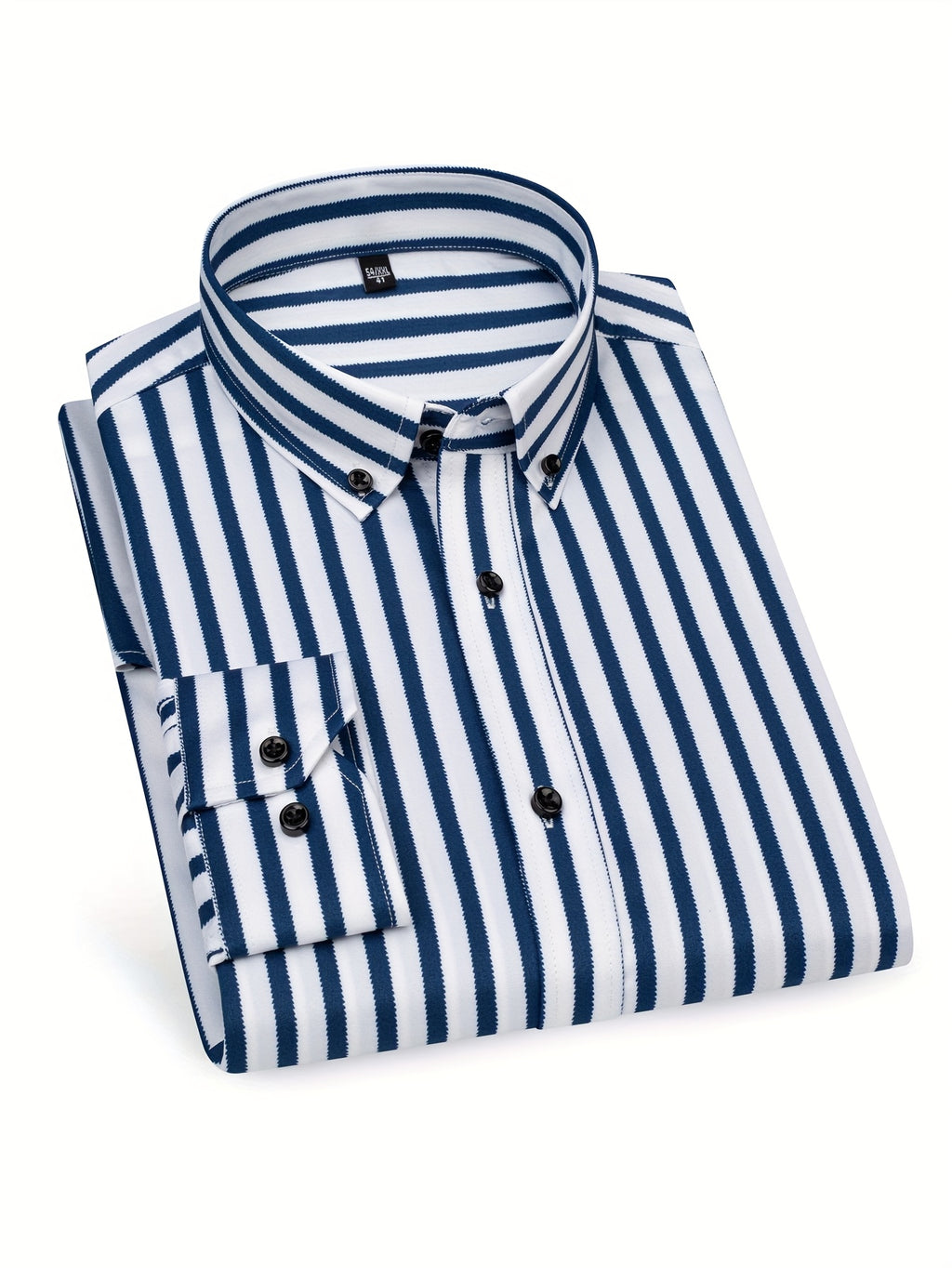 A Classic Regular-Fit Men'S Dress Shirt with Wide Vertical Stripes.