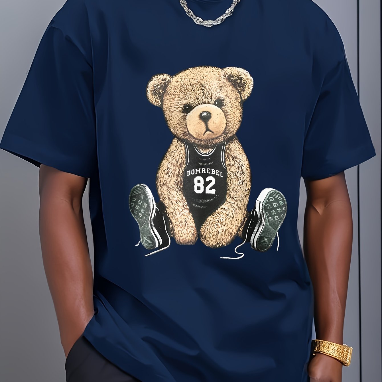 [Cotton Men's T-Shirt] Soft Cotton Men's Casual T-Shirt | Funny Basketball Bear Print, Short Sleeve, Round Neck, Summer Tee for Men | Sporty Urban Style, Playful Graphic Tee, Basketball Shirt